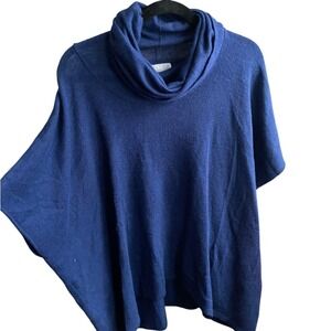Pure Collection Cashmere Cowl Neck Blue Poncho Sweater Large Luxury Drape Scandi